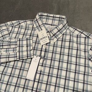 Mizzen Main Leeward Shirt Mens Small White Plaid Trim Fit Stretch LS NEW